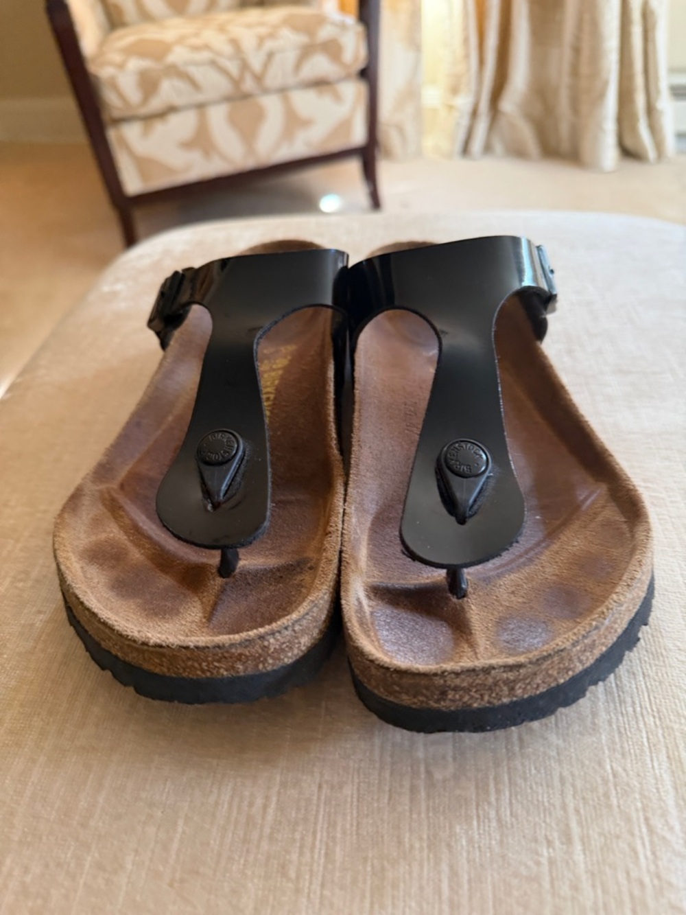 Birkenstock Black Patent Gizeh Thong Sandals